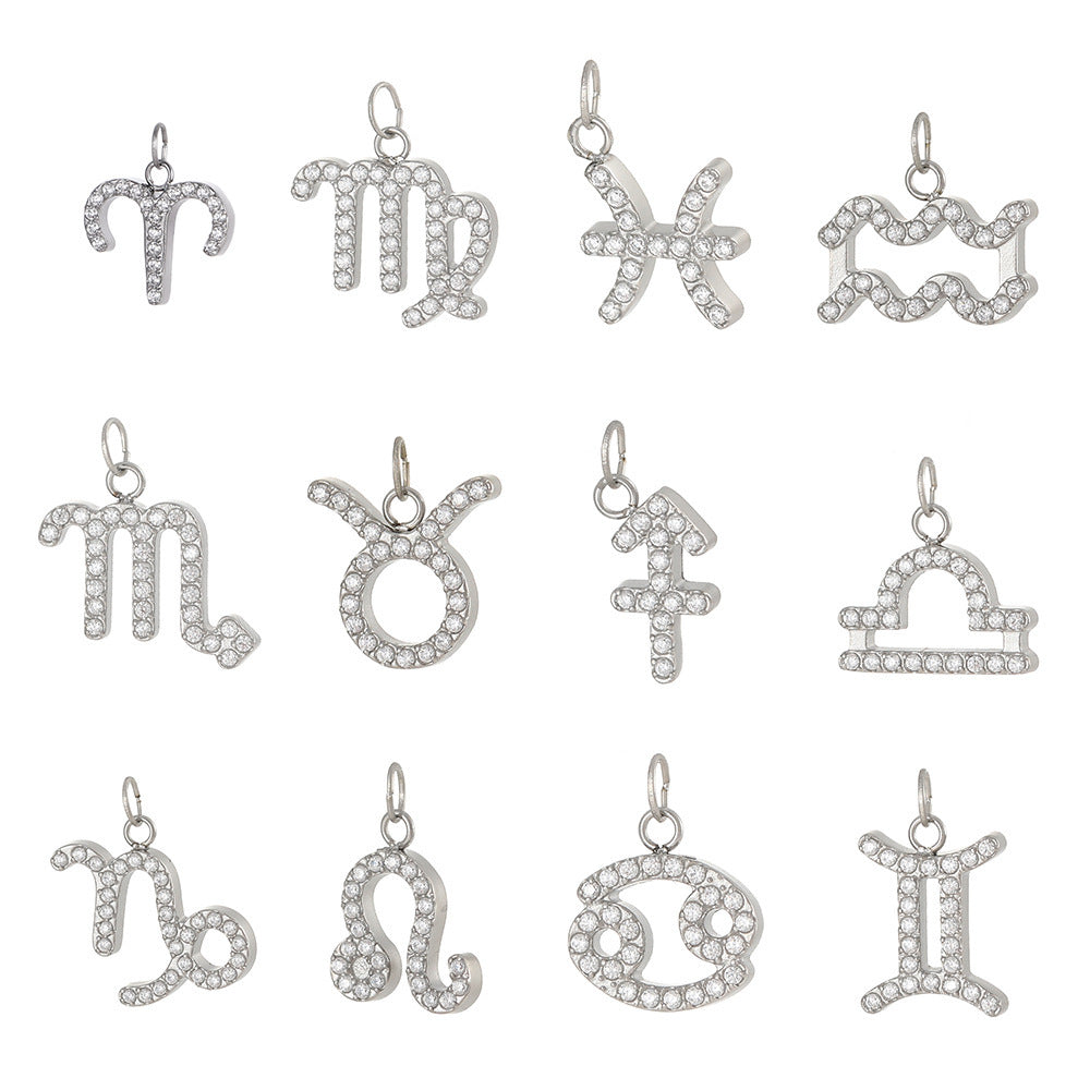 Wholesale Twelve Zodiac DIY stainless steel micro-inlaid diamond pendant