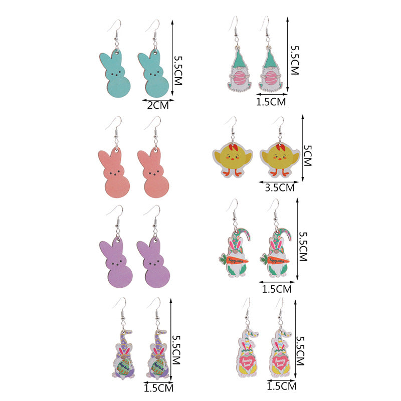 Wholesale Easter Earrings Rabbit Flower Basket Print Wooden Earrings