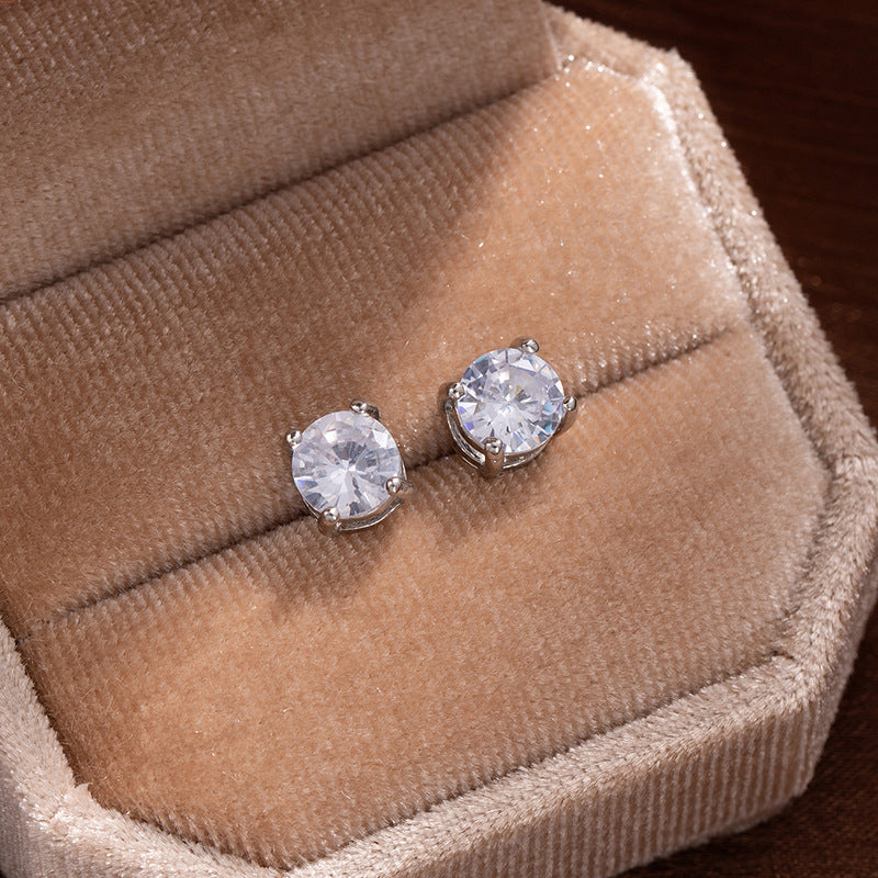 Wholesale Square diamond zircon earrings four-claw round diamond