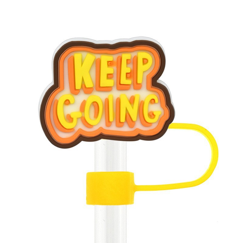 Wholesale Random 50pcs 10mm Cute Cartoon English Phrase PVC Soft Straw Tube Cap