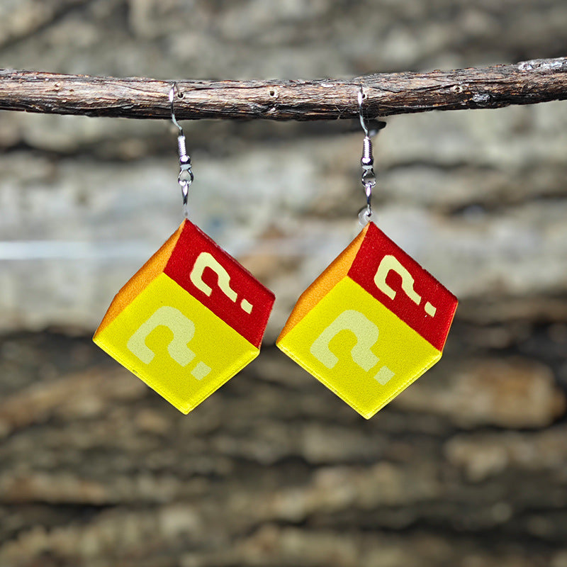Wholesale Cube plane acrylic question mark earrings