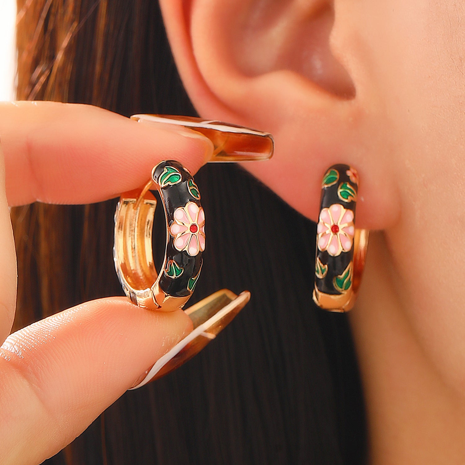 Wholesale Copper Dripping Oil Flower Earrings Chinese Vintage Style Women S Jewelry Accessory