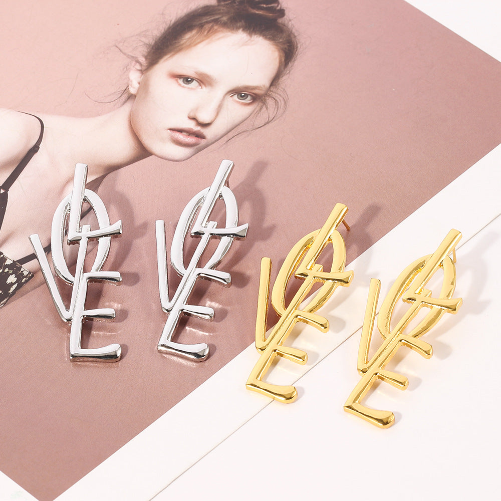 Wholesale Fashionable Elegant Unique Women's Long Love Letter Pendant Earrings