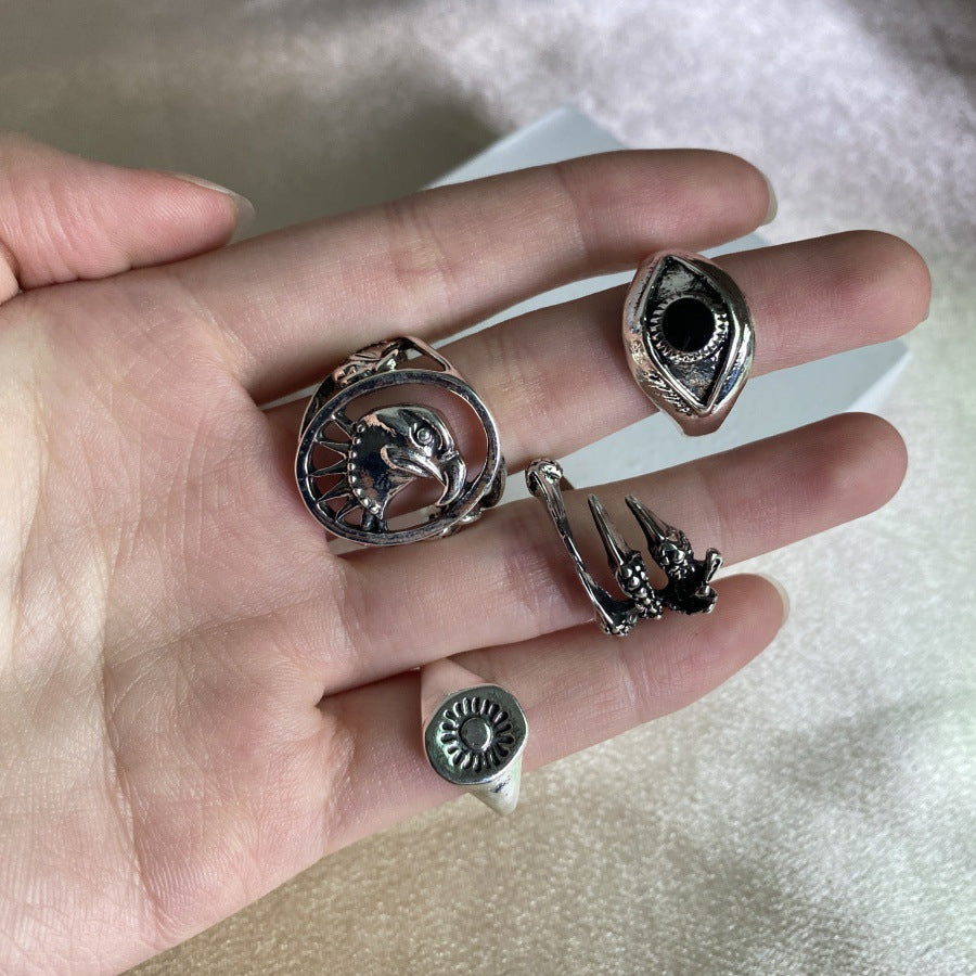 Wholesale  personality trend Eagle Sun devil eye eagle claw ring  set