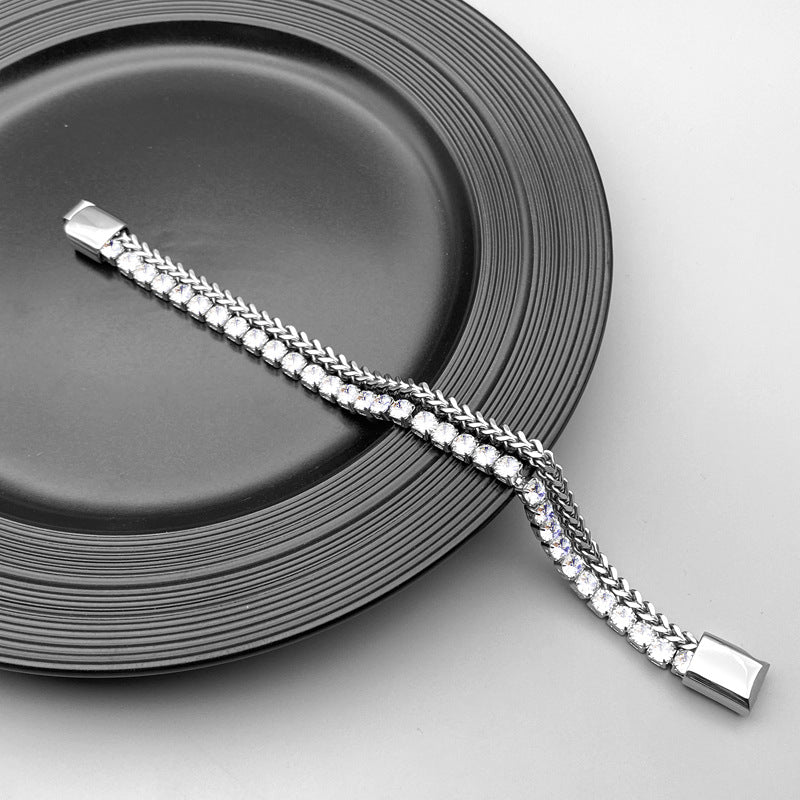 Wholesale Full Diamond Double Layer Zircon Titanium Steel Bracelets Tennis Chain ACC-BT-Hexin003