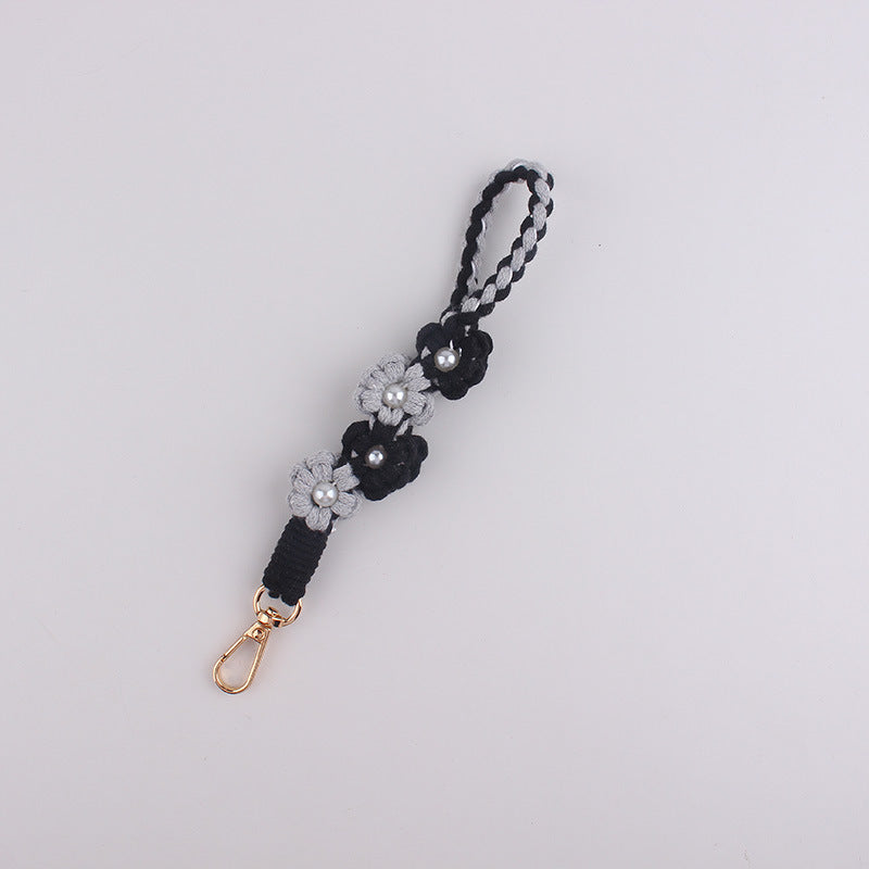 Wholesale Handwoven Pearl Flower Keychain Cute Candy Color Phone Lanyard With Cotton Rope Chic Bag Charm Everyday Use