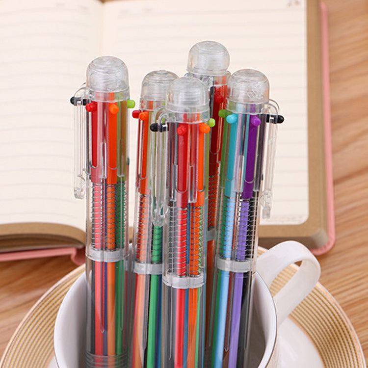 Wholesale creative transparent 6 color ballpoint pen