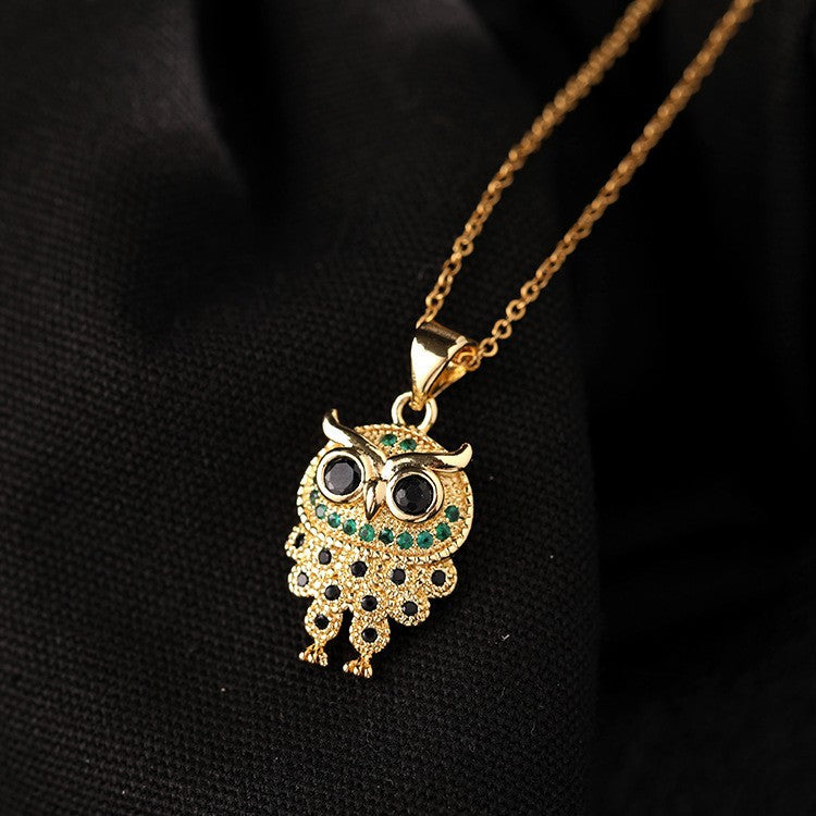 Wholesale Fashion Copper Zircon Owl Pendant Necklace For Women Electroplated Finish Everyday Jewelry Accessory