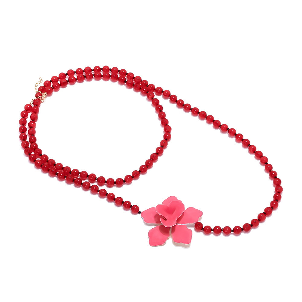 Wholesale Exaggerated Beads Dripping Oil Large Flower Pendant Necklace