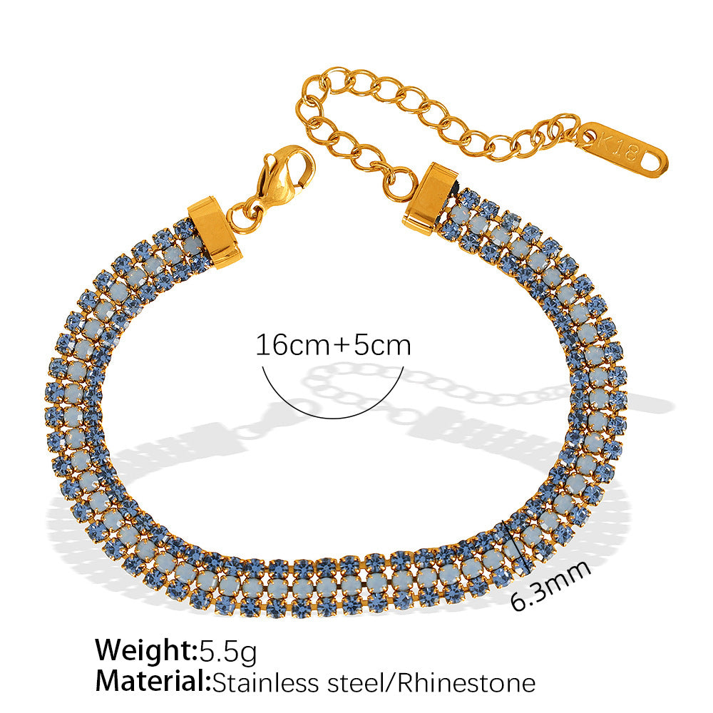 Wholesale Simple Light Luxury Design Bracelet Rai Drill Titanium Steel Plated 18K Gold Inlaid Boutique Natural Stone Jewelry