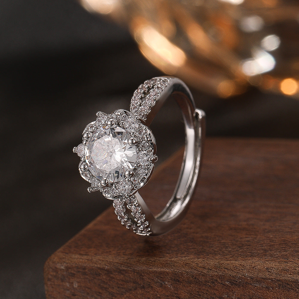 Wholesale Women S Plum Blossom Ring Crystal Studded Silver Tone Jewelry Chic Everyday Accessory Gift