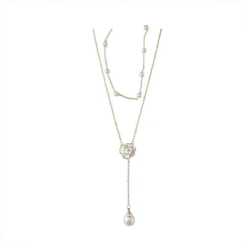 Wholesale Camellia Double-layer Pearl Choker Necklace