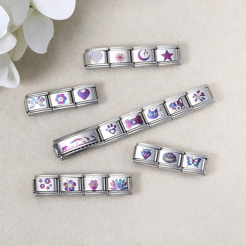 Wholesale  Italian Charm Bracelet 9mm DIY UV laser Creative Stainless Steel Composable Bracelet
