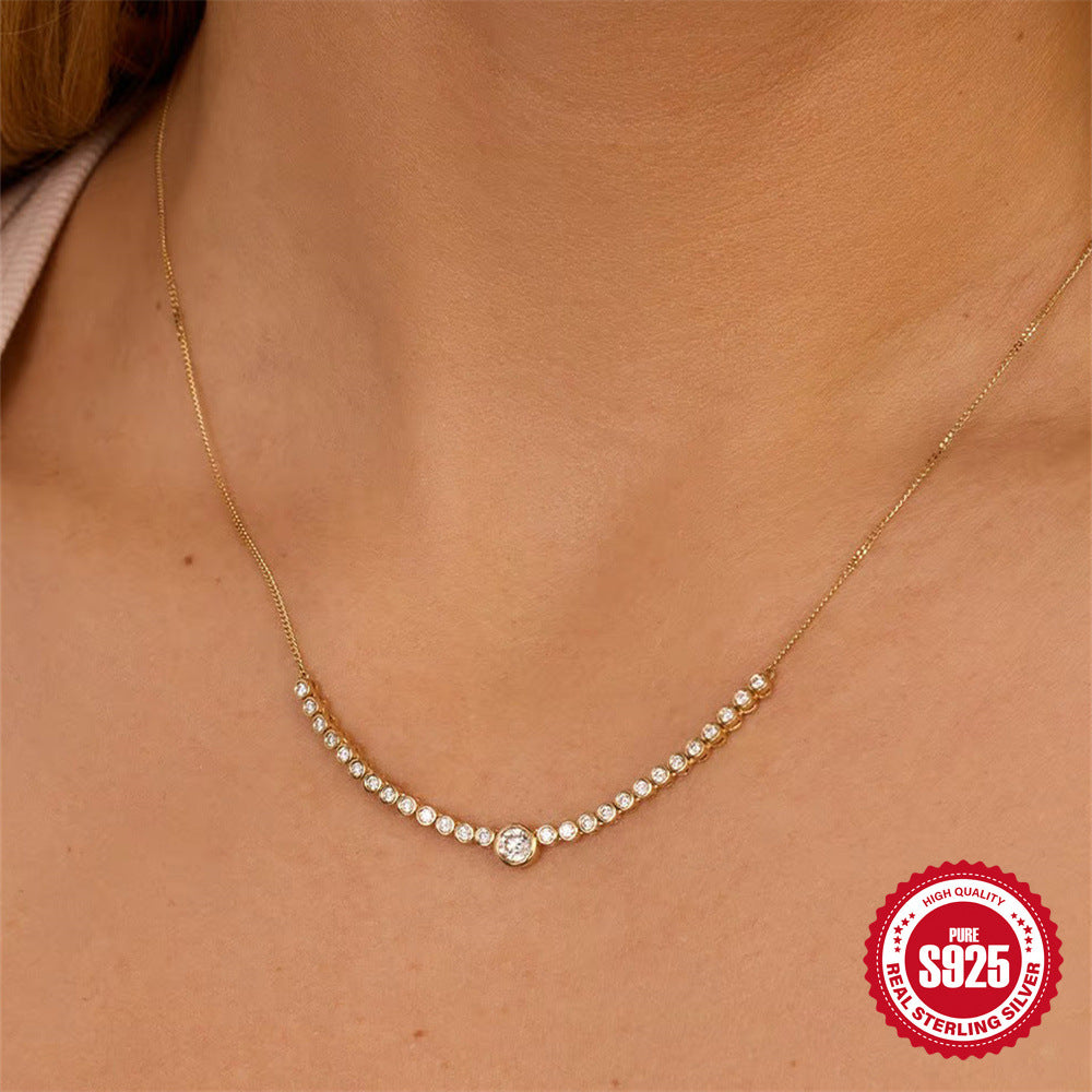 Wholesale S925 sterling silver single row diamond round clavicle necklace