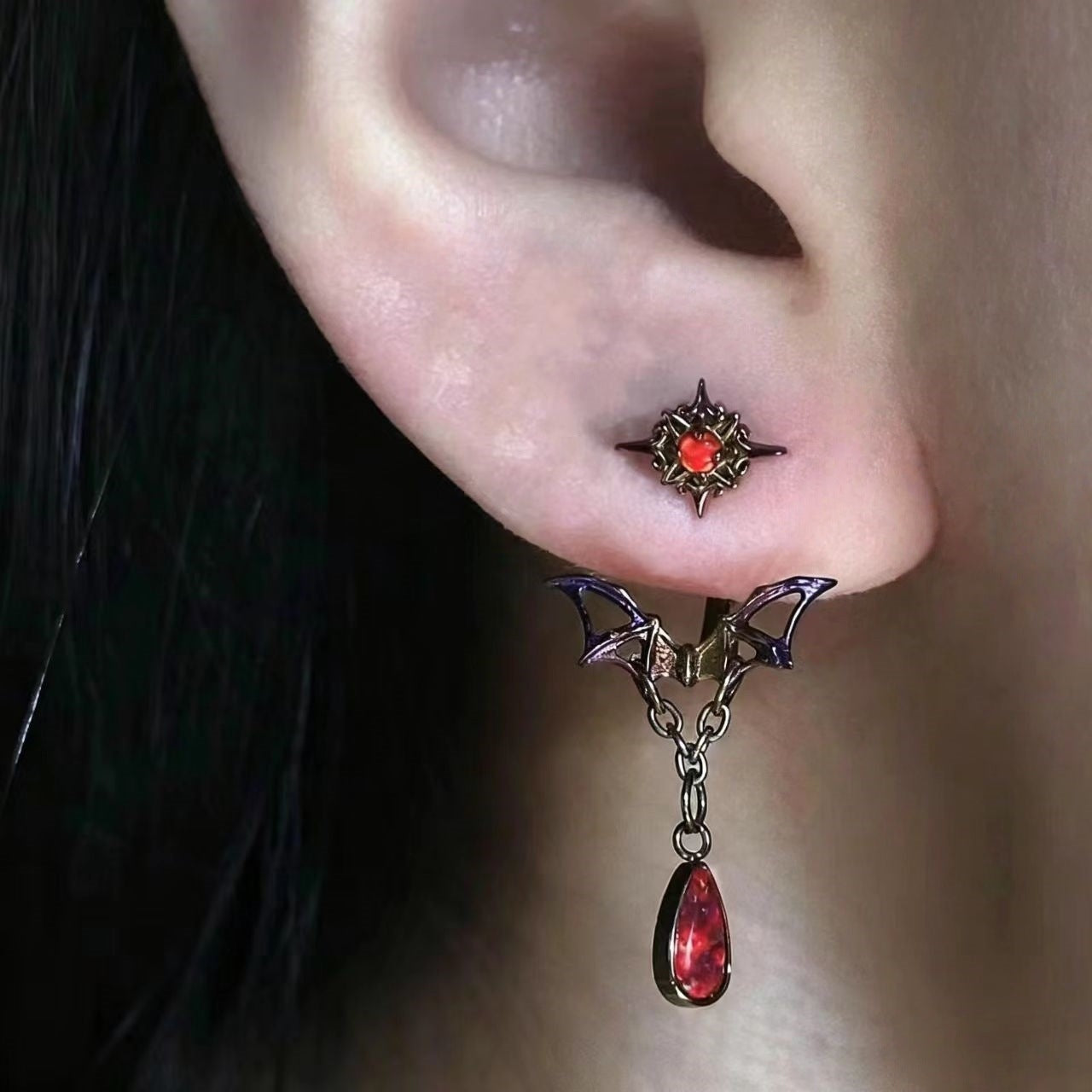 Wholesale Gothic Bat  Pendant Earrings Zinc Alloy Electroplated Glossy Black for Women' s  Jewelry Accessory