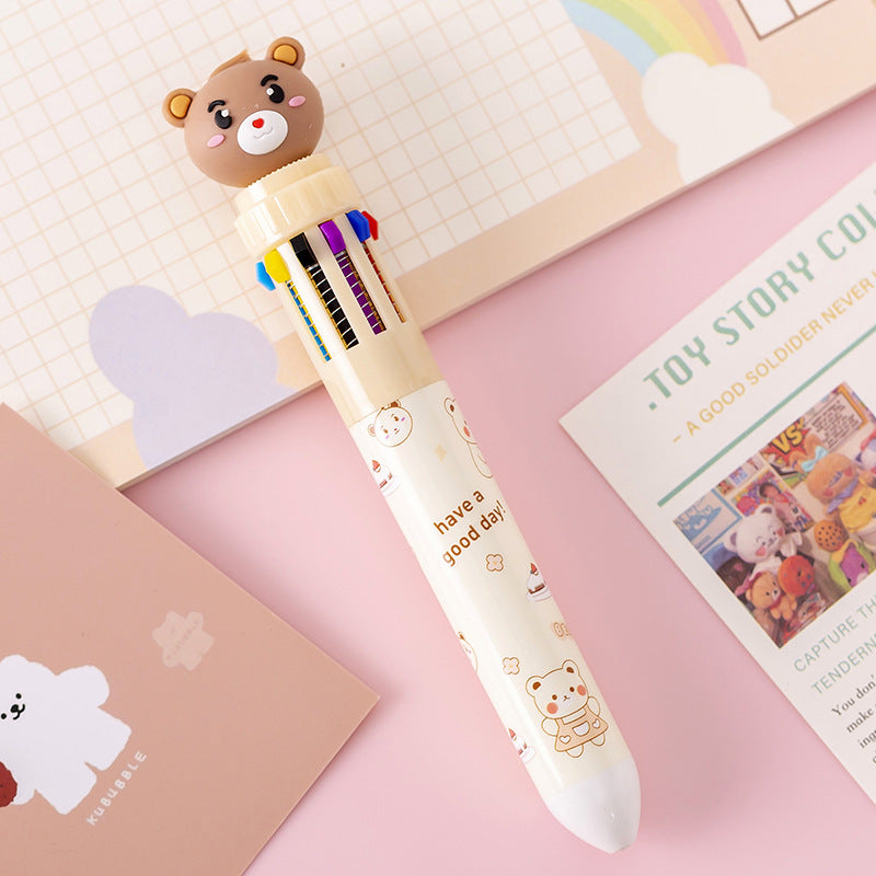 Wholesale Bear 10 Color Ballpoint Pen Cartoon Press Multicolor Color Pen