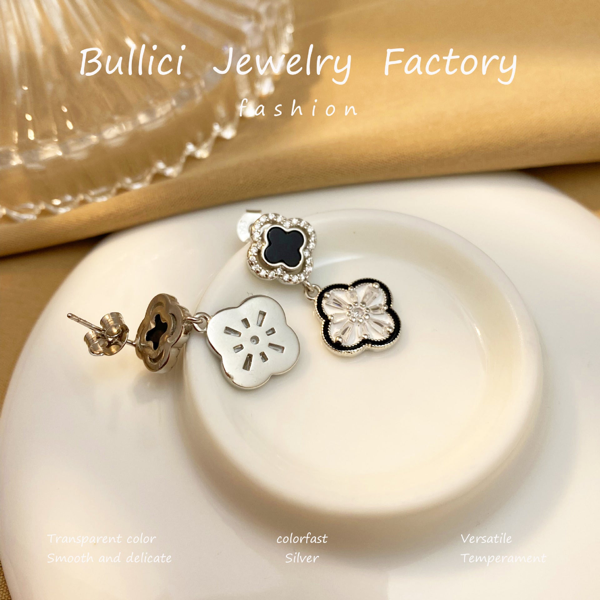 Wholesale S925 Sterling Silver Four-leaf Clover Earrings