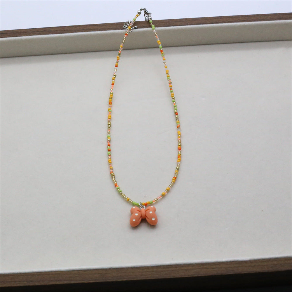 Wholesale Resin Polka Dot Bow Pendant Clavicle Necklace