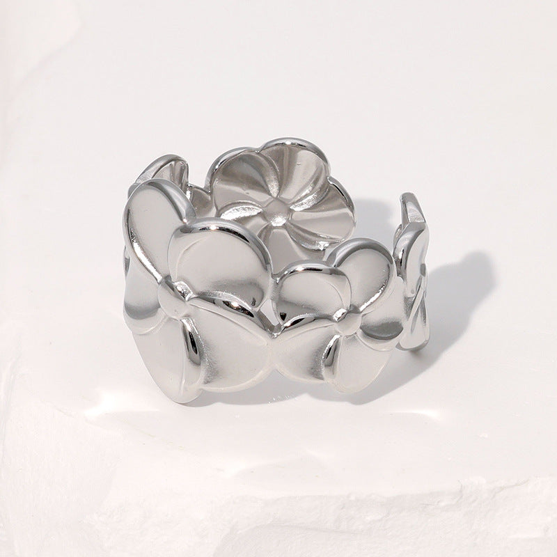 Wholesale Shiny Flower Gold Plated Stainless Steel Ring