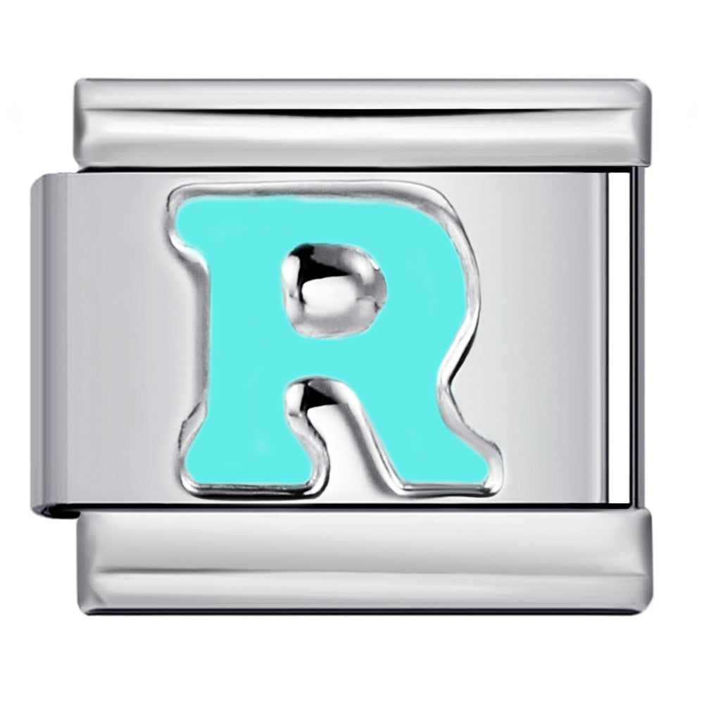 Wholesale 10pcs Italian Charm Bracelet 9mm DIY Splicing Sky Blue English Letters Stainless Steel Composable Bracelet