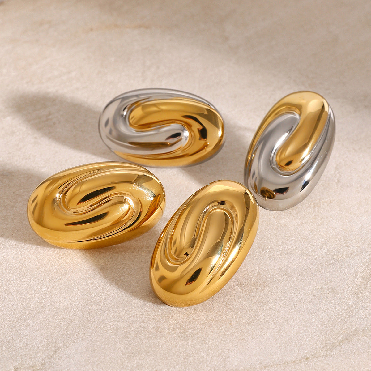 Wholesale  18k gold stainless steel  spiral oval trend earrings