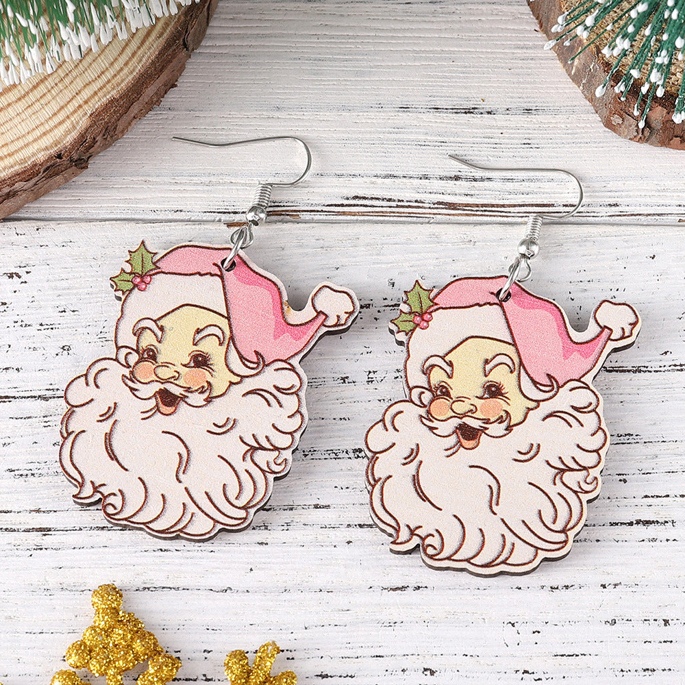 Wholesale Christmas cute  pendant earrings wooden double-sided earrings