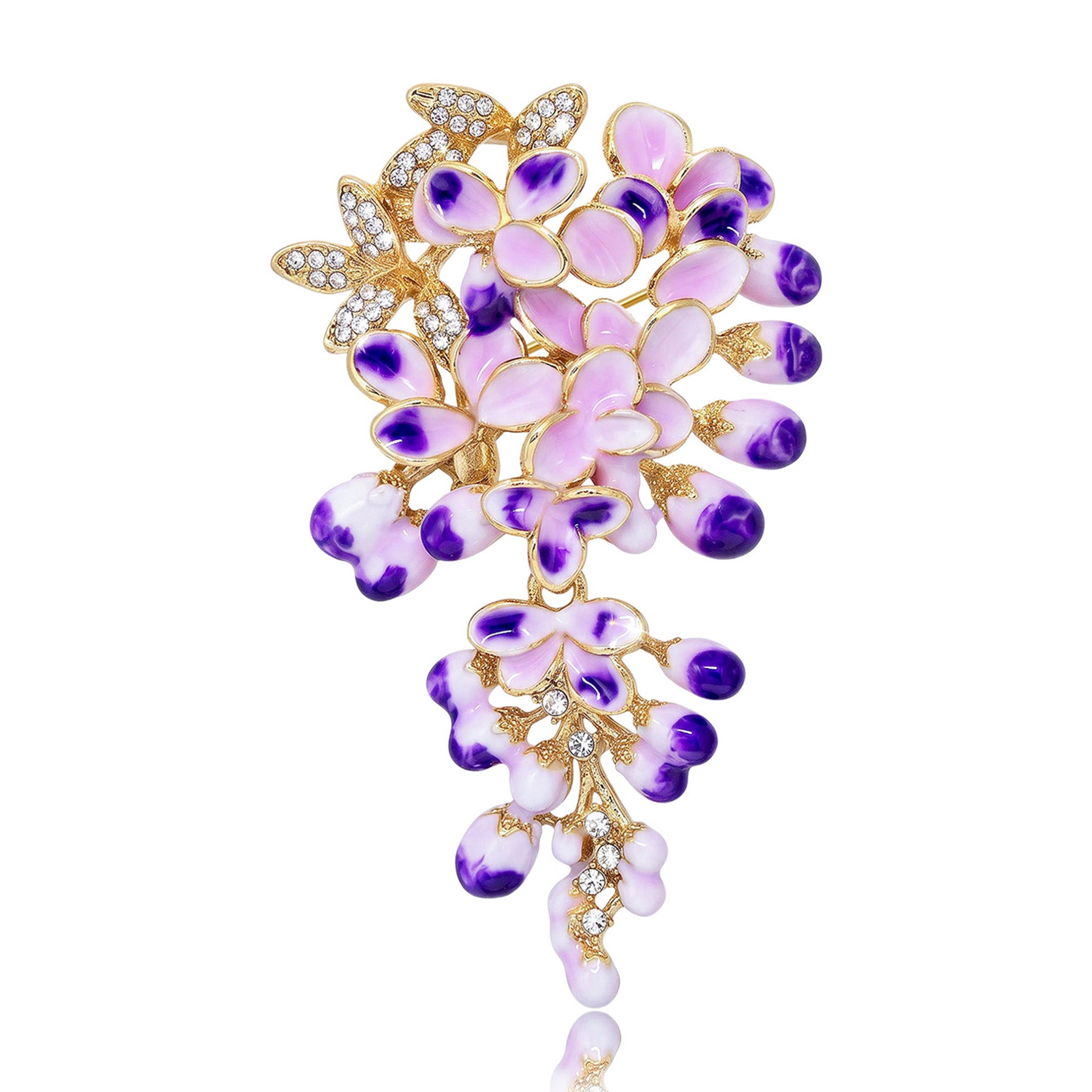 Wholesale Elegant Wisteria Flower Brooch Alloy Enamel Decorative Pin Women Suit Coat Gift Boutique Accessory