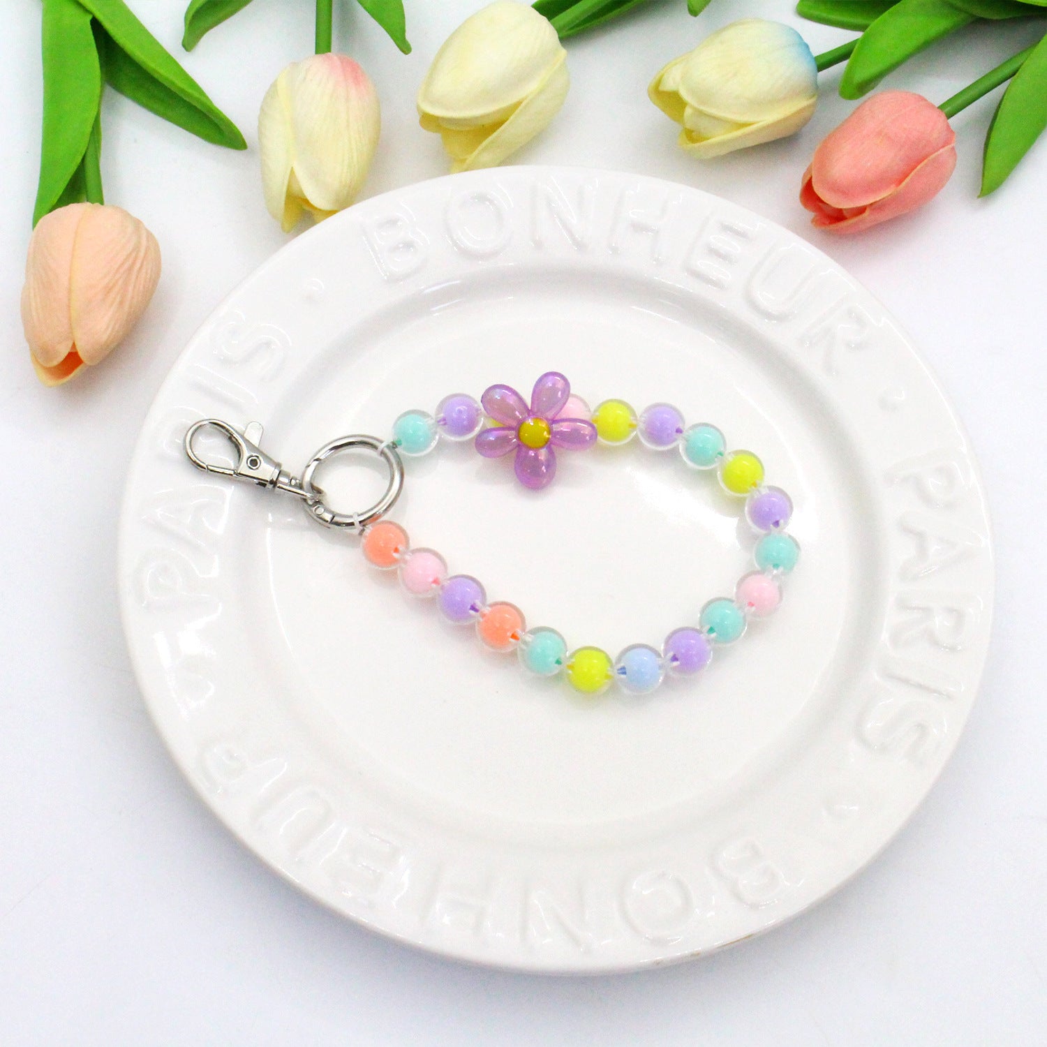 Wholesale Creative Candy Color Flower Beads Lanyard Keychains ACC-KC-Jiuxing005