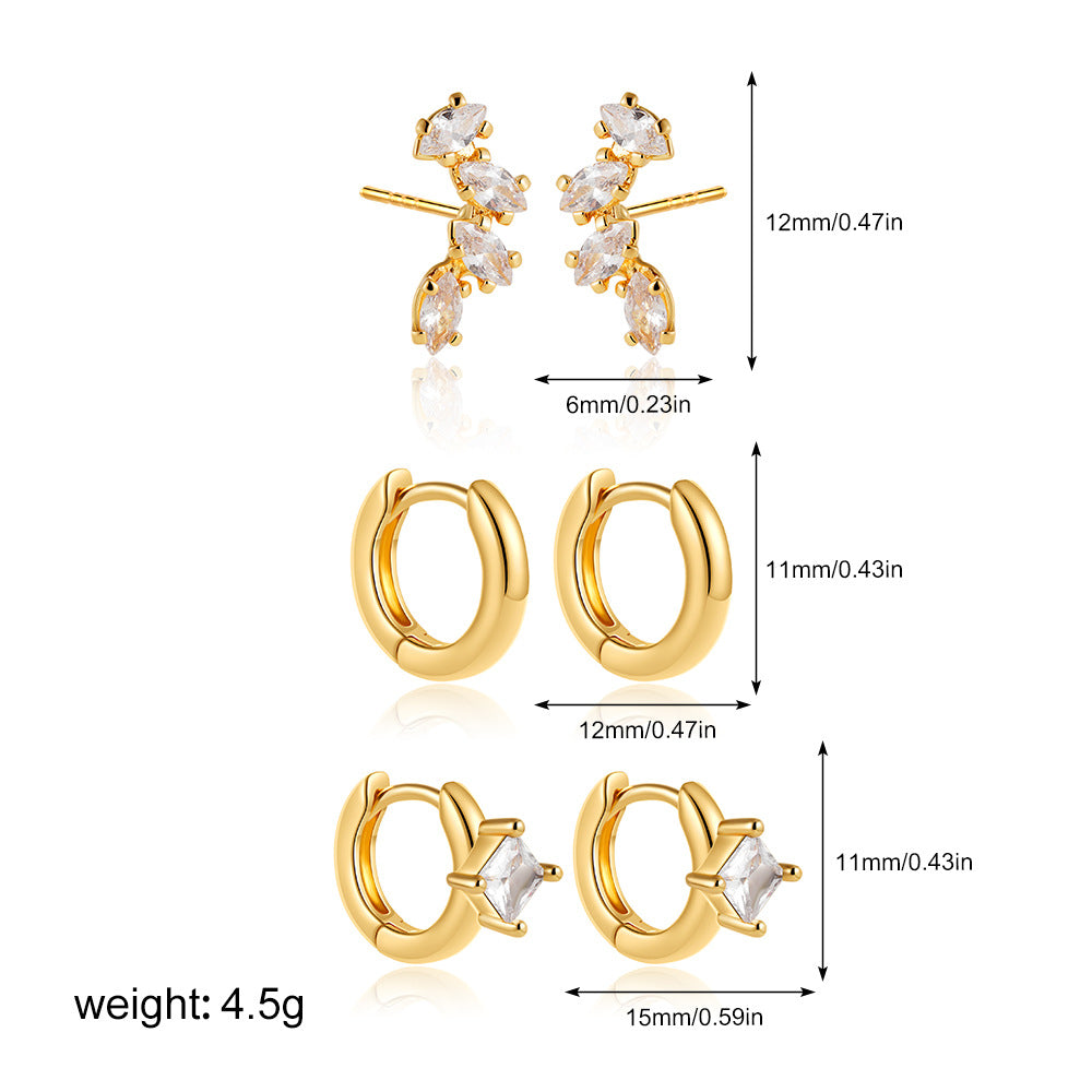 Wholesale 18K gold simple temperament inlaid zircon earrings