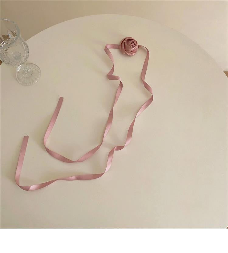 Wholesale Rose Satin Neck Chain Flower Ribbon Multi-use Hair Wrist Necklace