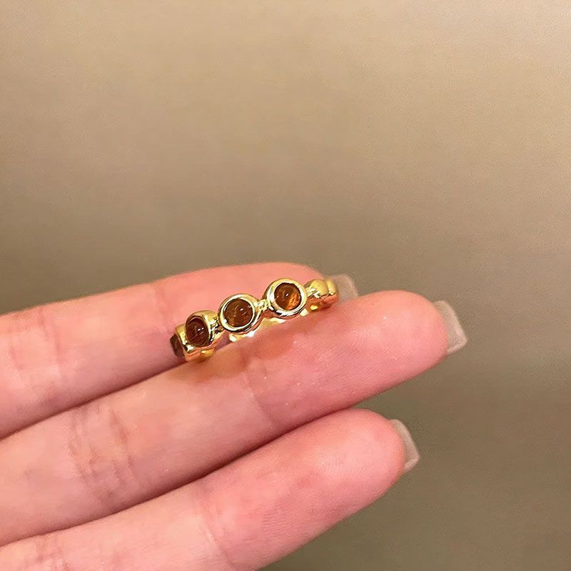 Wholesale Maillard Style Light Luxury Retro Gold Ring with Tiger' s Eye and Zircon