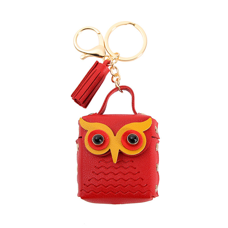 Wholesale Trendy Silver Owl Artificial Leather Earphone Pouch Keychain Bag Charm For Keys Gift Resale