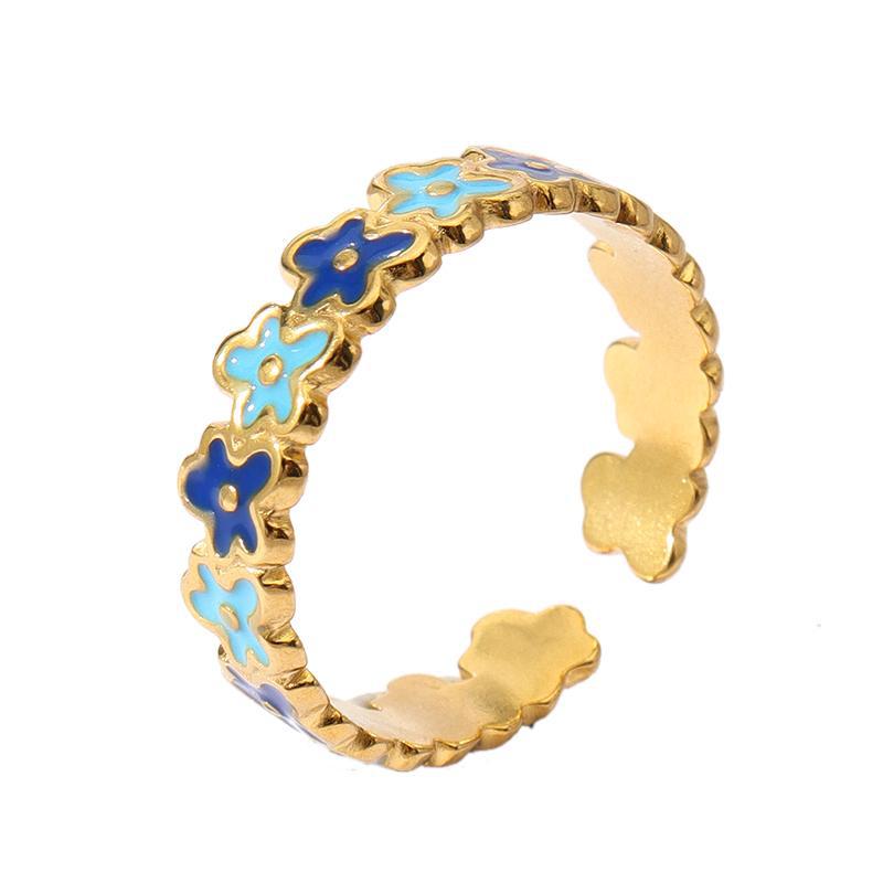 Wholesale Oil Dripping Colorful Flower Pumpkin Ring 18k Gold Plated Rings ACC-RS-MuC002