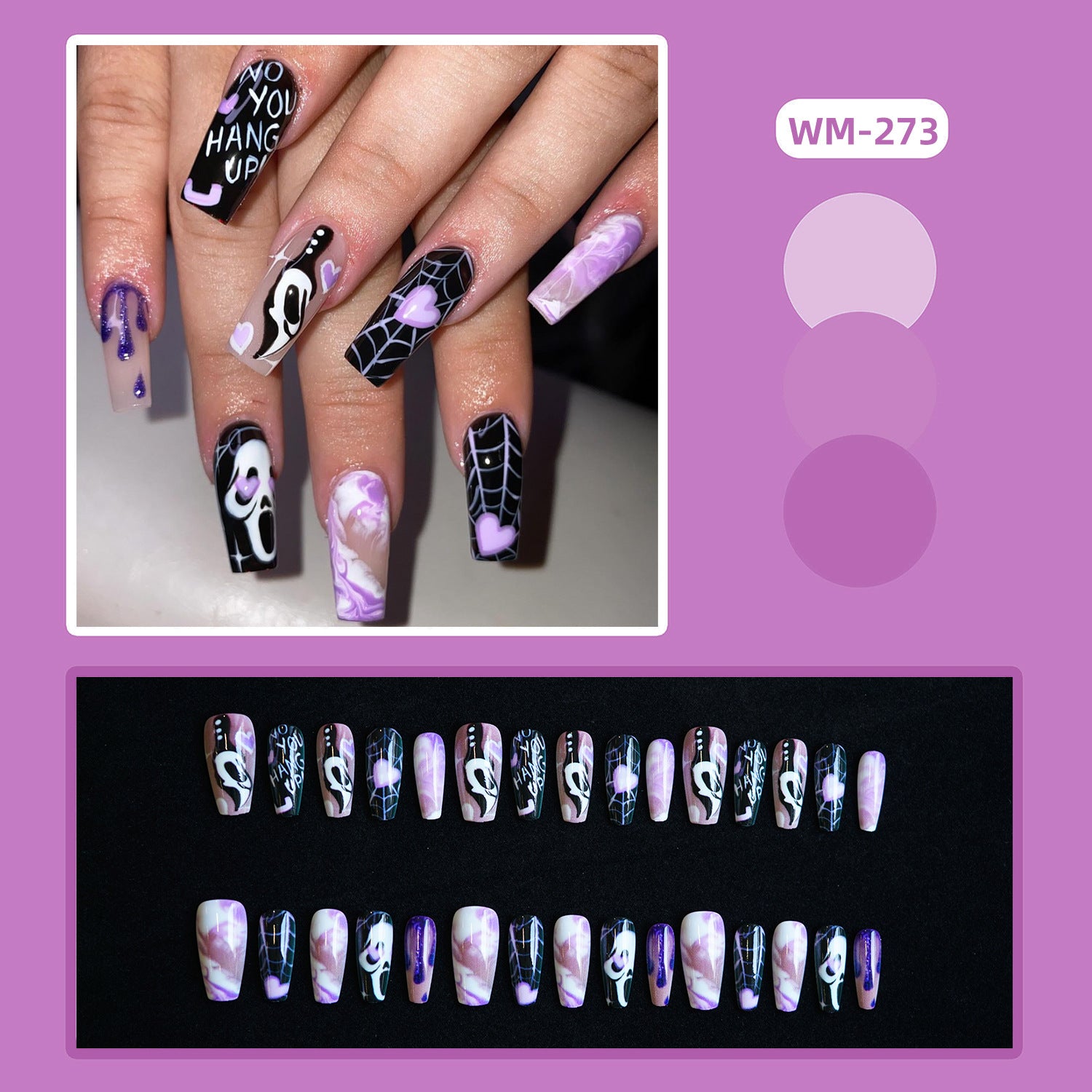 Wholesale 24 Pieces/ box  Purple Halo Ghost Face Nails Kits Nail Stickers