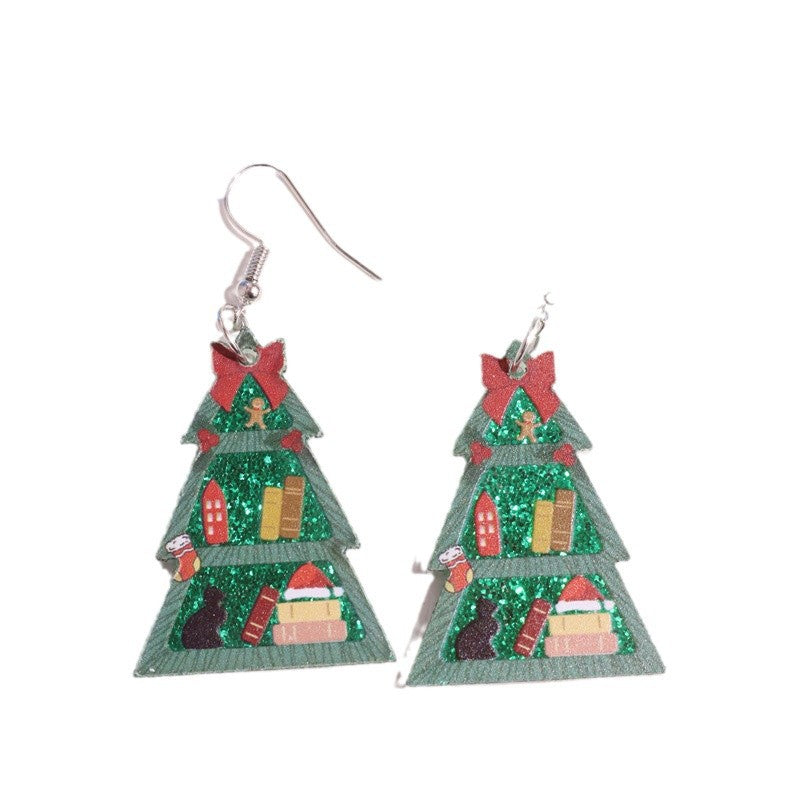 Wholesale Christmas Glitter Bookshelf Christmas Tree Earrings