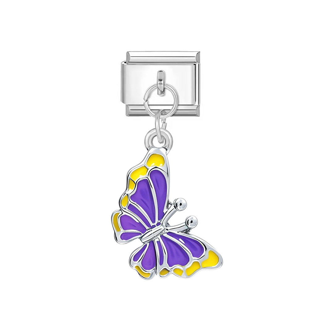 Wholesale Italian Charm Bracelet 9mm DIY  Colorful Butterfly Series    Creative Stainless Steel Composable Bracelet