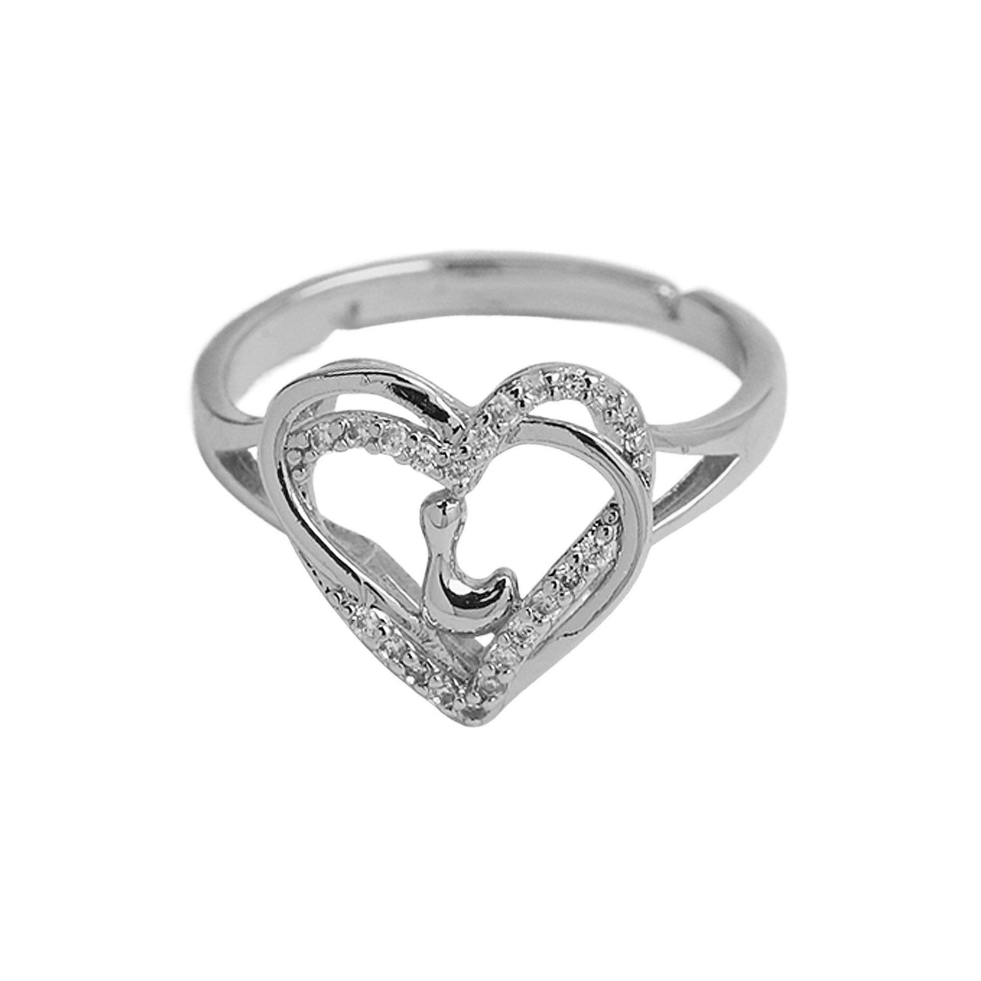 Wholesale silver love heart-shaped 26 English letters open heart women's ring