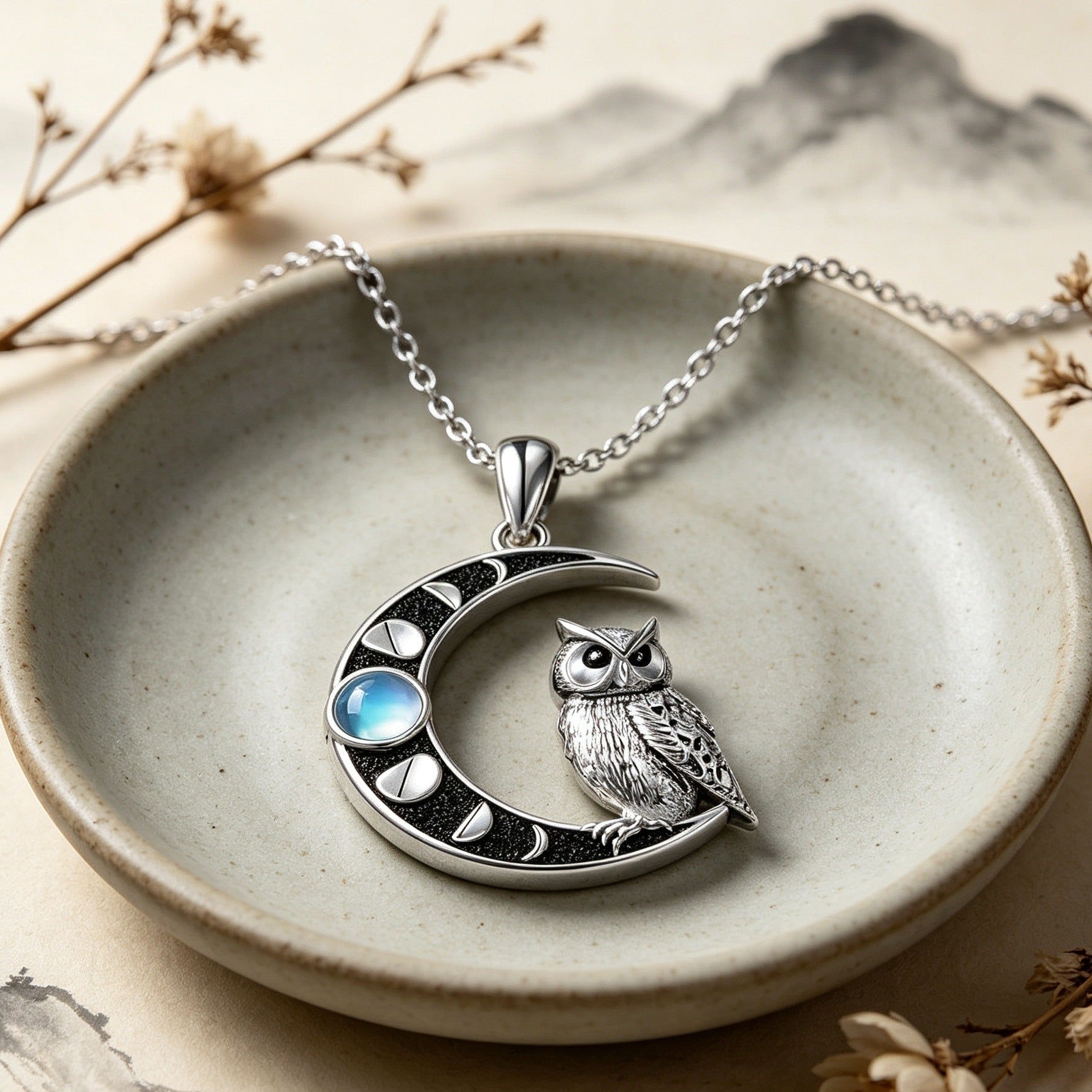 Wholesale Alloy Electroplated Retro Owl Moon Pendant Necklace Crescent Moon Animal Choker Chic Fashion Jewelry Accessory