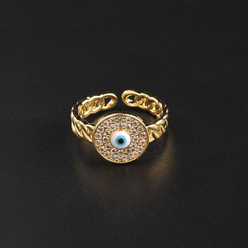 Wholesale Stylish Women S Open Ring With Colorful Enamel Zircon Eye Design Copper Electroplating Chic Jewelry Accessory For Gift And Resale