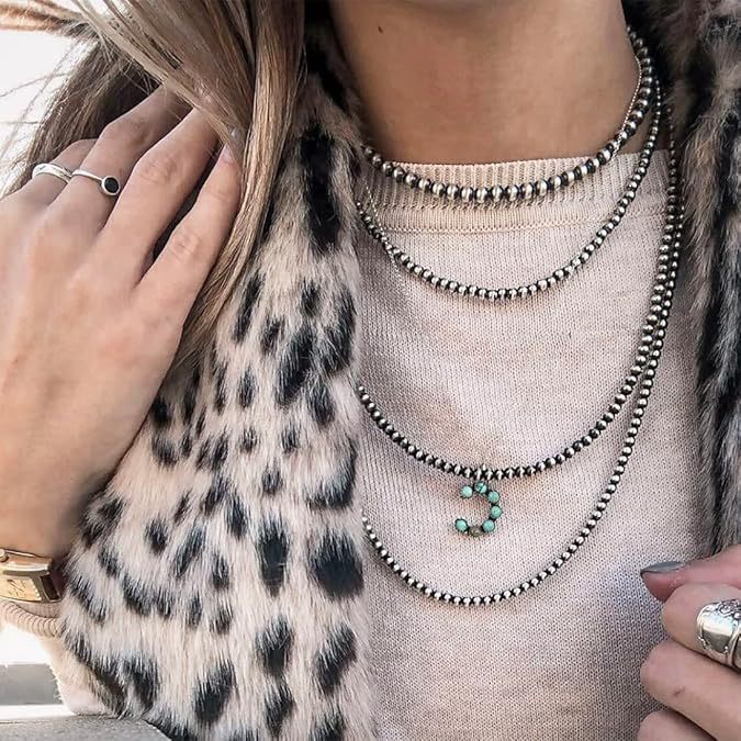 Wholesale round beads vintage carved turquoise multi-layer necklace