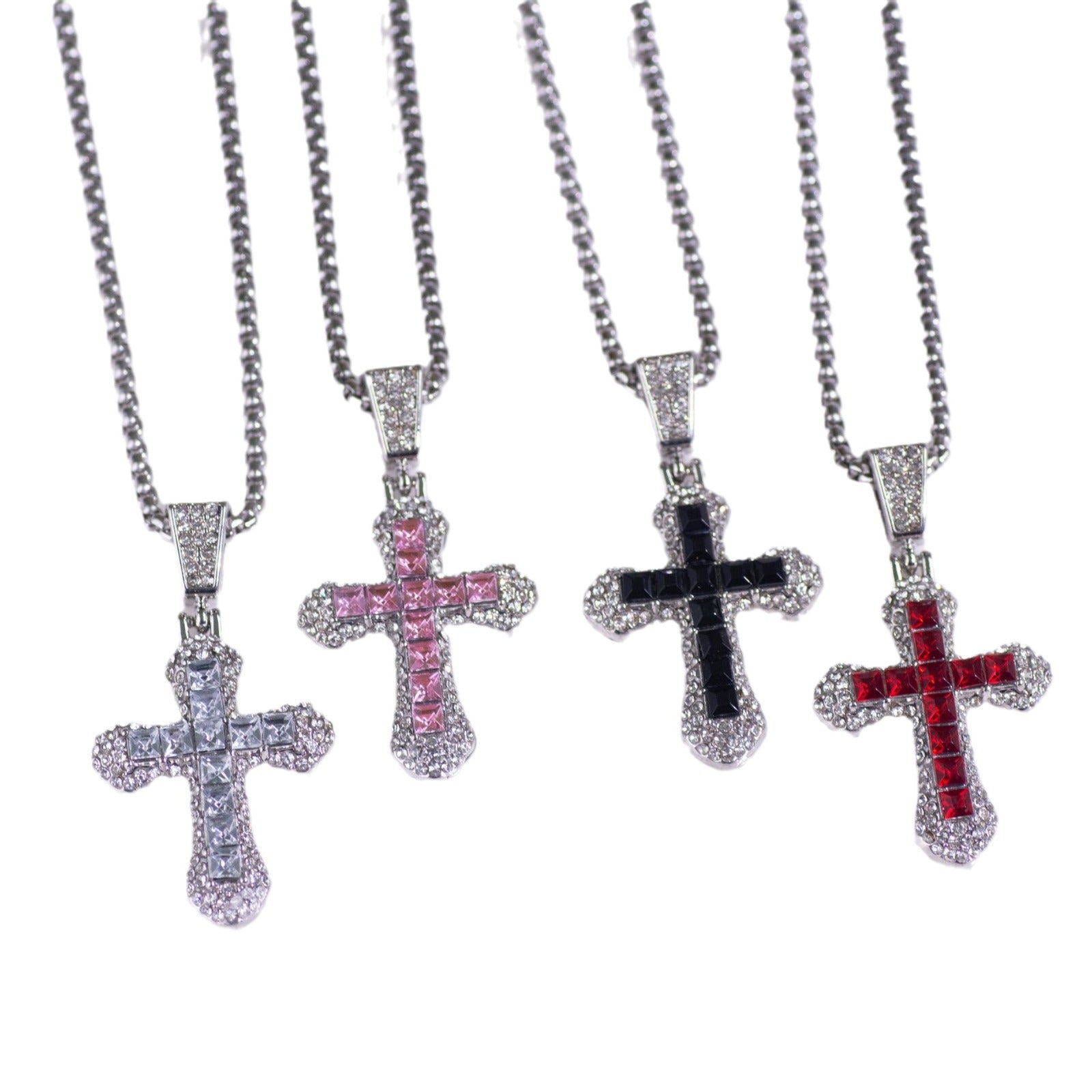 Wholesale Titanium Steel Hip Hop Cross Pendant Necklace Zircon Studded Sweater Chain For Everyday Wear
