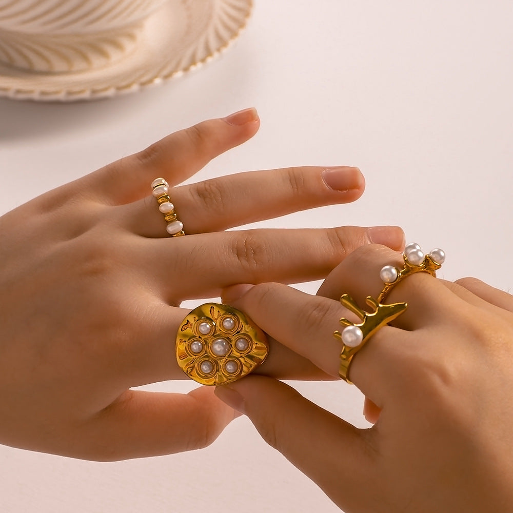 Wholesale 18K Gold Stainless Steel Irregular Round Rings ACC-RS-XinY015