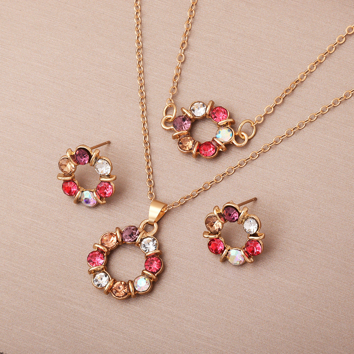 Wholesale  colored gemstone diamond necklace pendant bracelet earrings 3-piece set