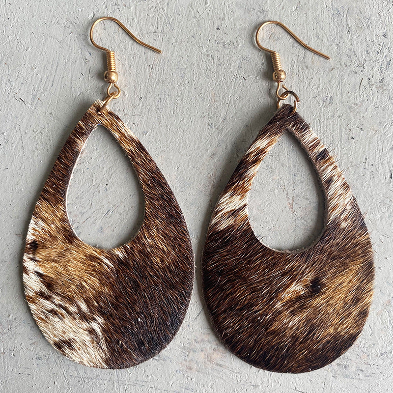 Wholesale 3 pieces of leather and horsehair teardrop earrings