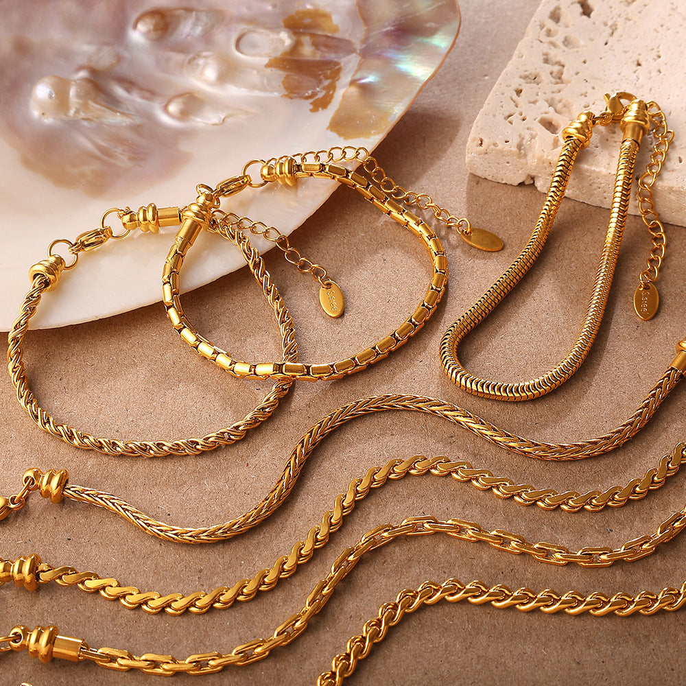 Wholesale Retro Accessible Luxury Stainless Steel 18K Texture Niche High-End Twist Snake Bone Wave Texture Shape Design Bracelet