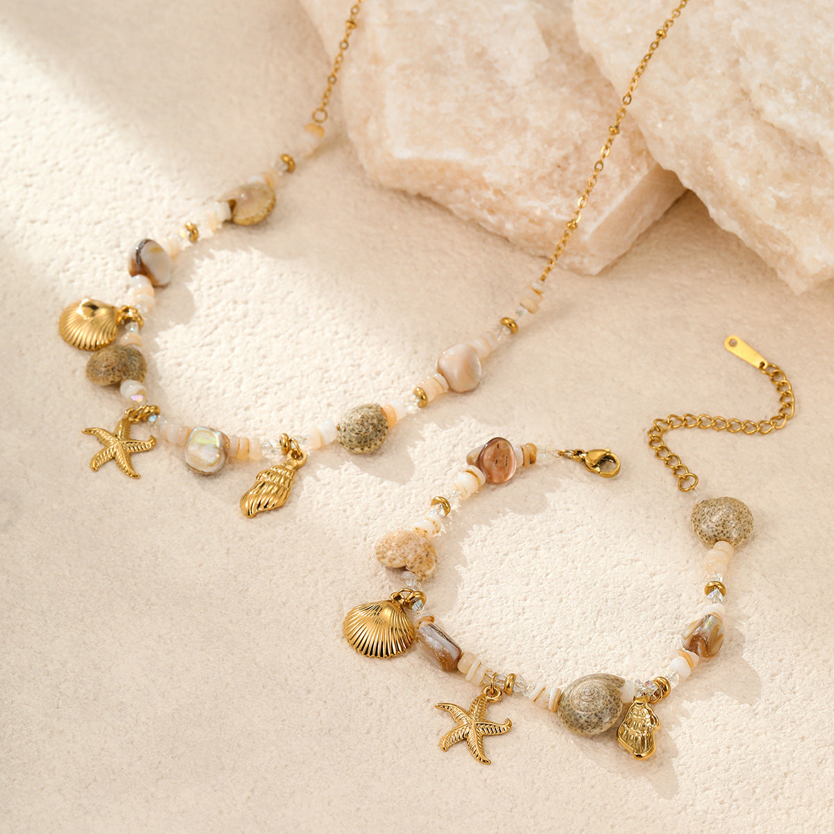 Wholesale Ocean-style Bohemian stainless steel necklace and bracelet set