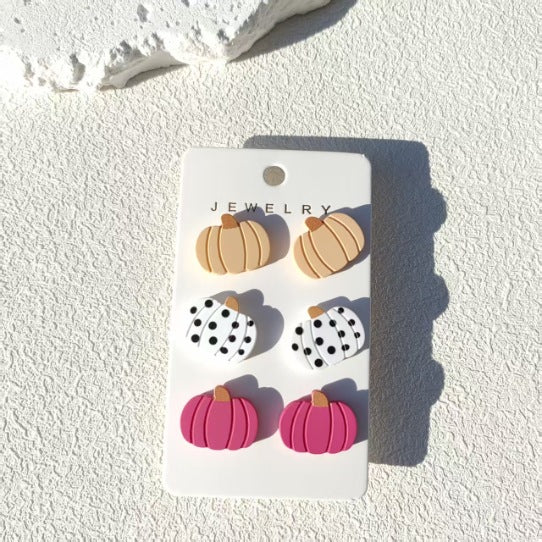 Wholesale  Pumpkin Acrylic Earrings Set - Cute Cartoon Ear Studs for Women,  Trendy Fashion Jewelry Accessory,  Boutique Resale Gift