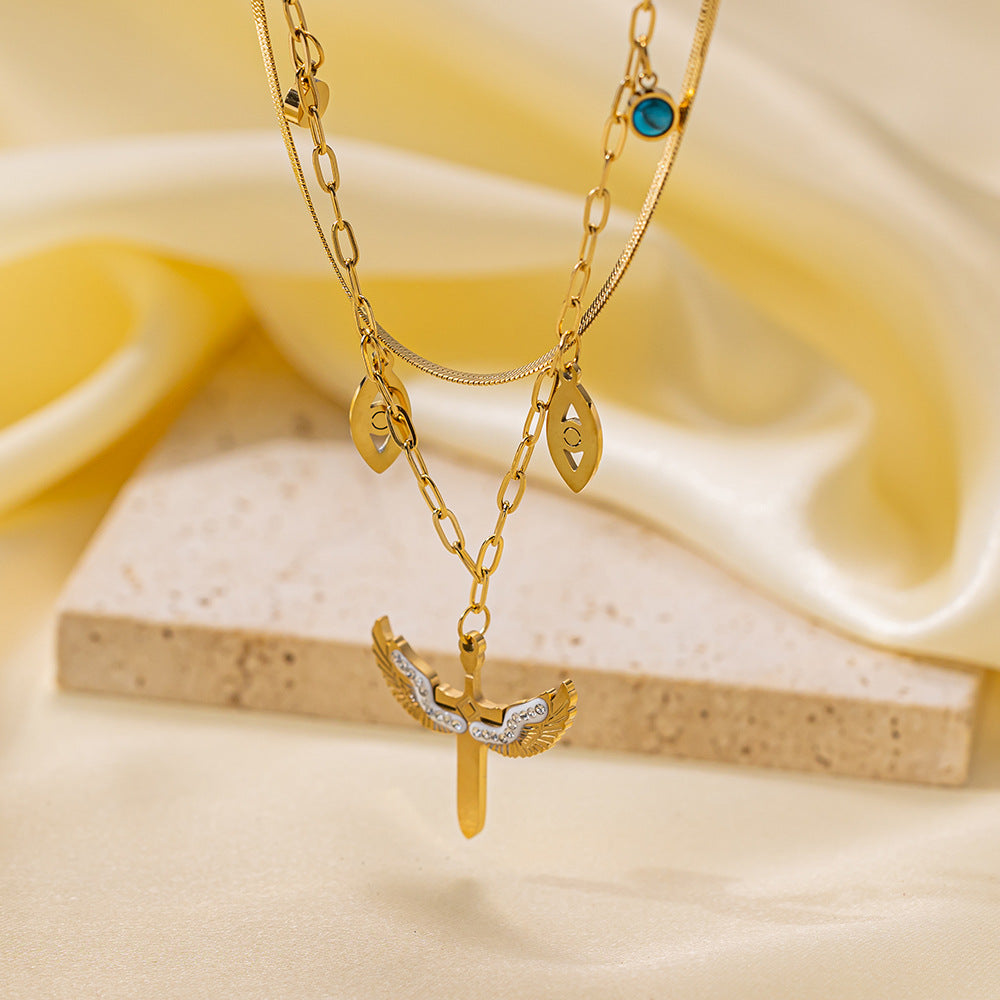 Wholesale Retro Irregular Titanium Steel Necklace Plated 18K Gold Multi-layered Necklace Gold Plated Necklace ACC-NE-Tais004