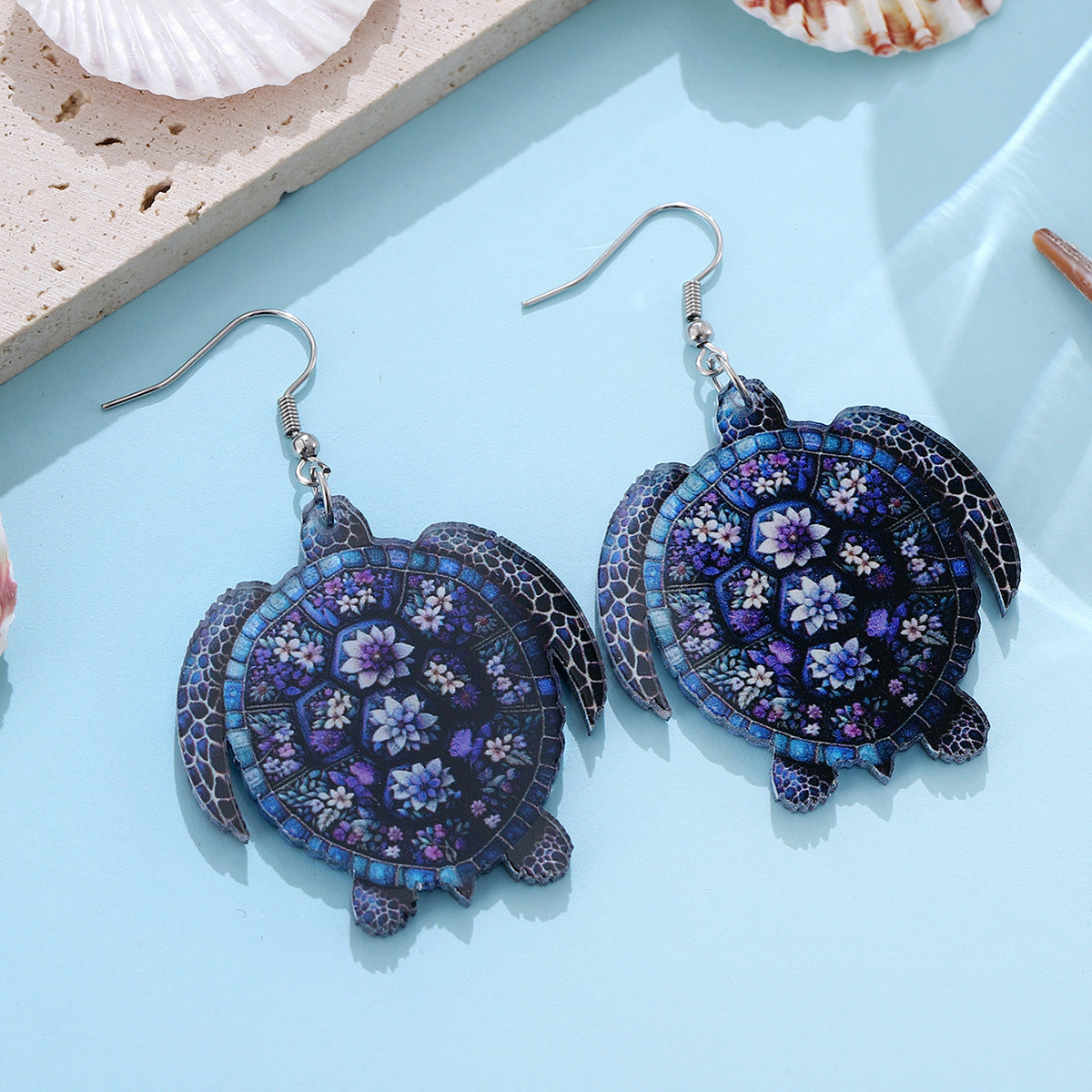 Wholesale Ocean Style Blue Purple Flower Turtle Acrylic Earrings