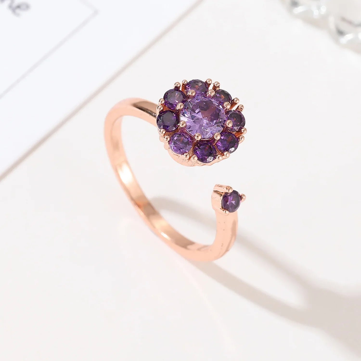 Wholesale Rotatable Purple Crystal Ring